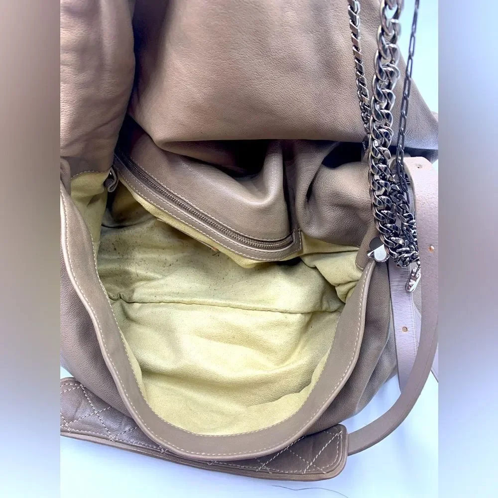 Auth Jimmy Choo Taupe Biker Chain Relaxed Hobo Bag. Excellent Preloved Satchel.